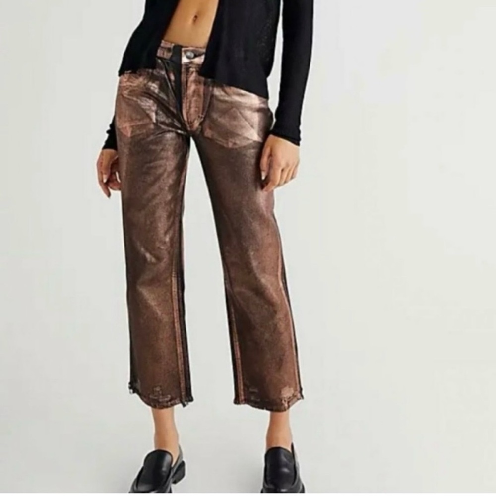 RARE! Free People - We The Free 
Maggie Mid-rise Metallic Coated Jeans